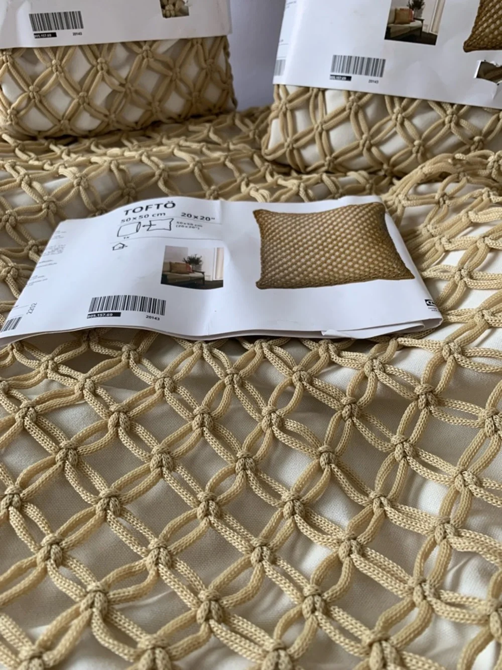 IKEA TOFTO Beige Handmade Cushion Cover 20x20 In/Outdoor with Zipper 3 sets NWT